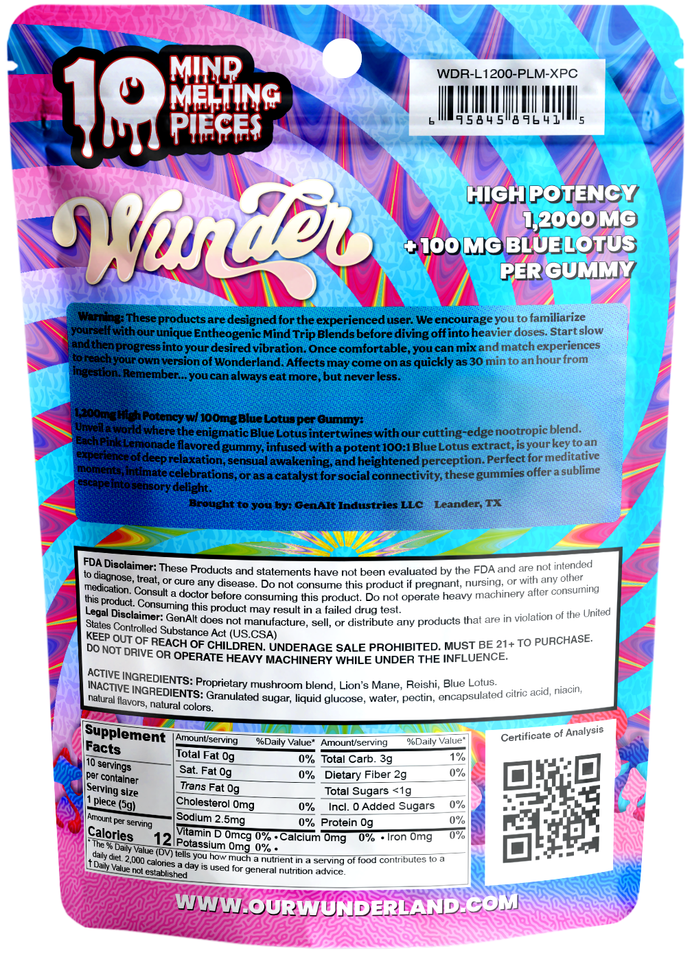 Wunder High Potency Mushroom Gummies — Pink Lemonade (12,000 mg blend)