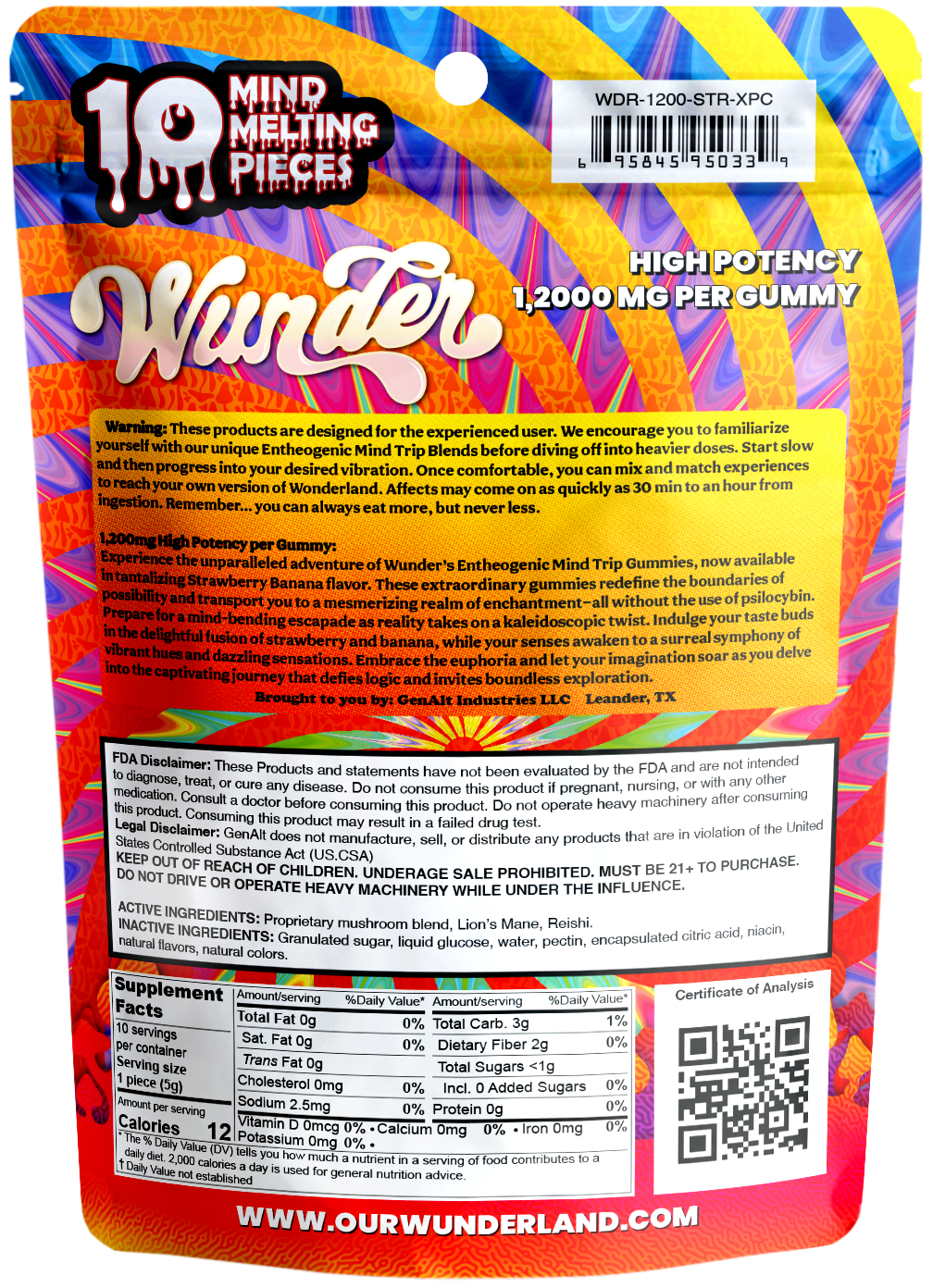 Wunder High Potency Mushroom Gummies — Strawnana (12,000 mg blend)