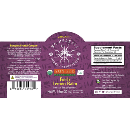 Ra Herbals Certified Organic Lemon Balm Tincture - (1 oz)
