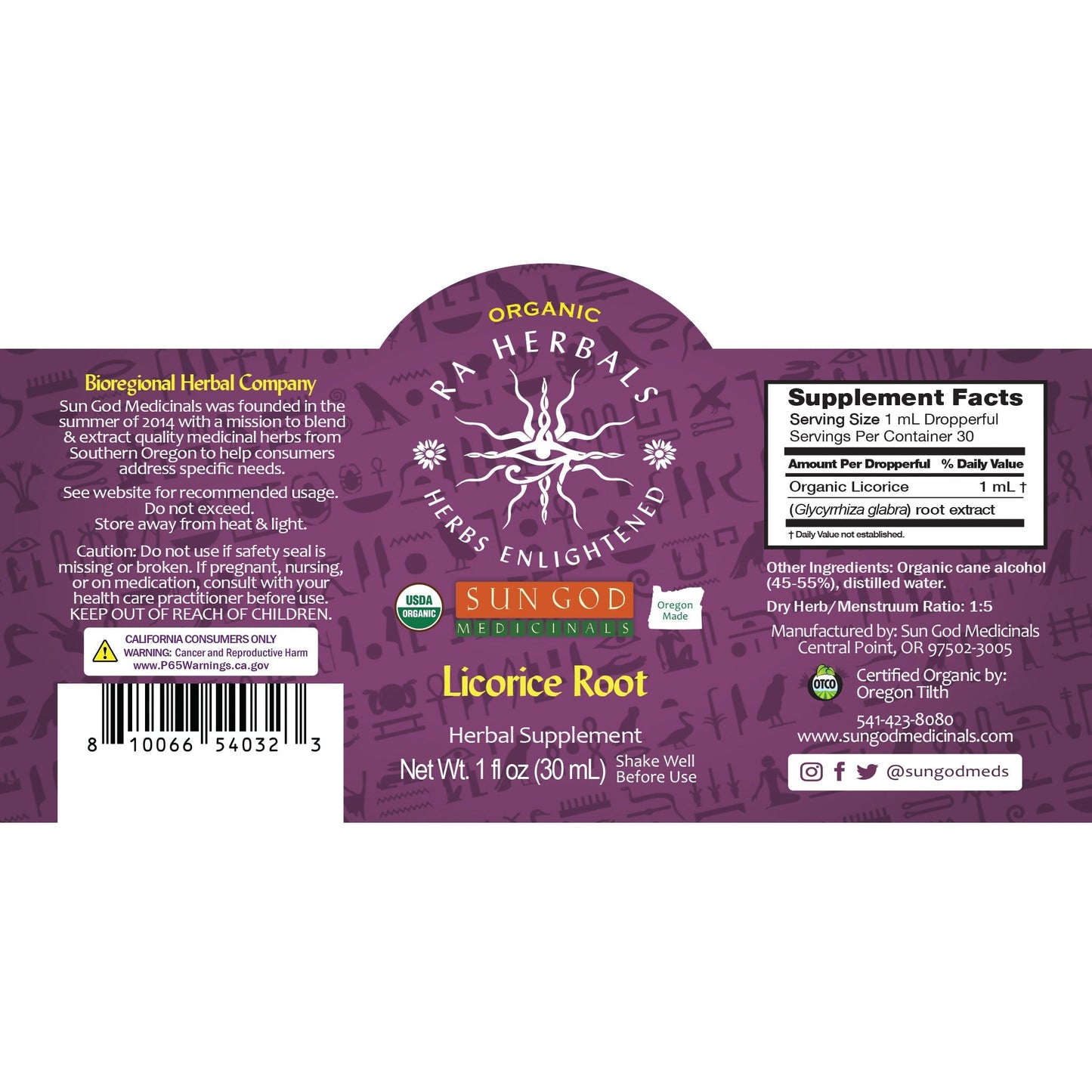 Ra Herbals Certified Organic Licorice Root Tincture - (1 oz)