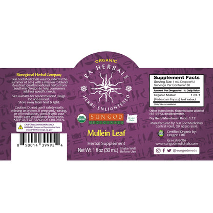 Ra Herbals Certified Organic Mullein Leaf Tincture - (1 oz)