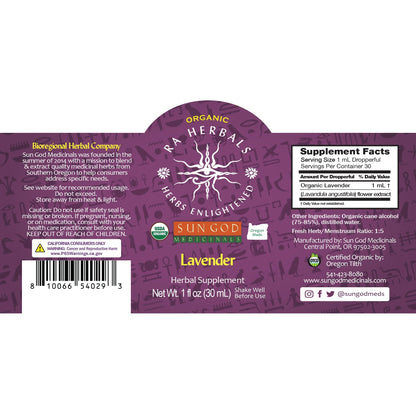 Ra Herbals Certified Organic Lavender Tincture - (1 oz)