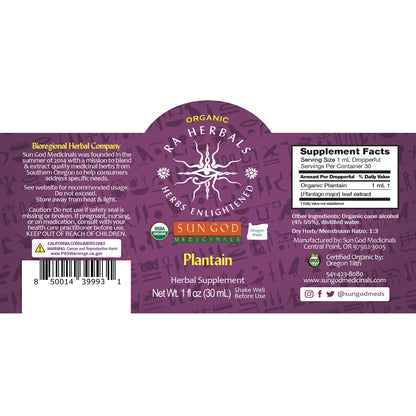 Ra Herbals Certified Organic Plantain Tincture - (1 oz)