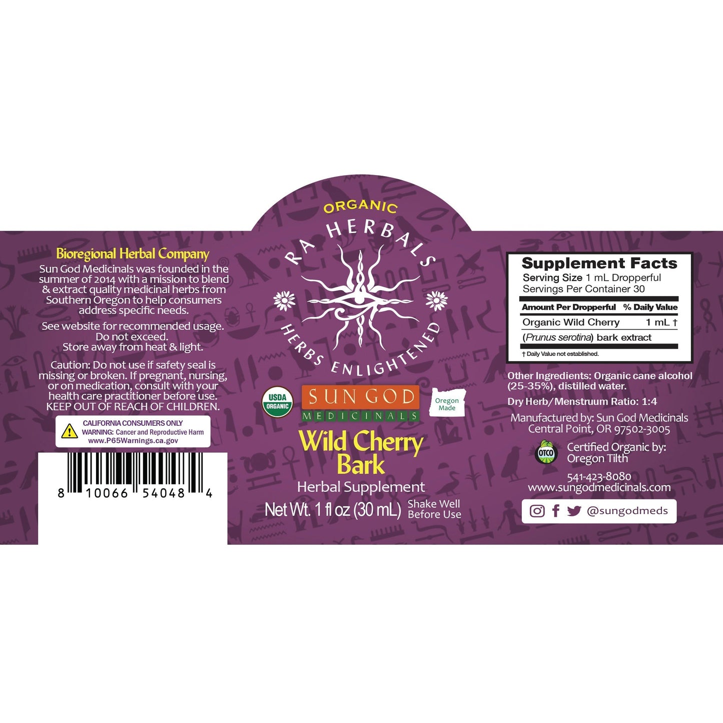 Ra Herbals Certified Organic Wild Cherry Bark Tincture - (1 oz)