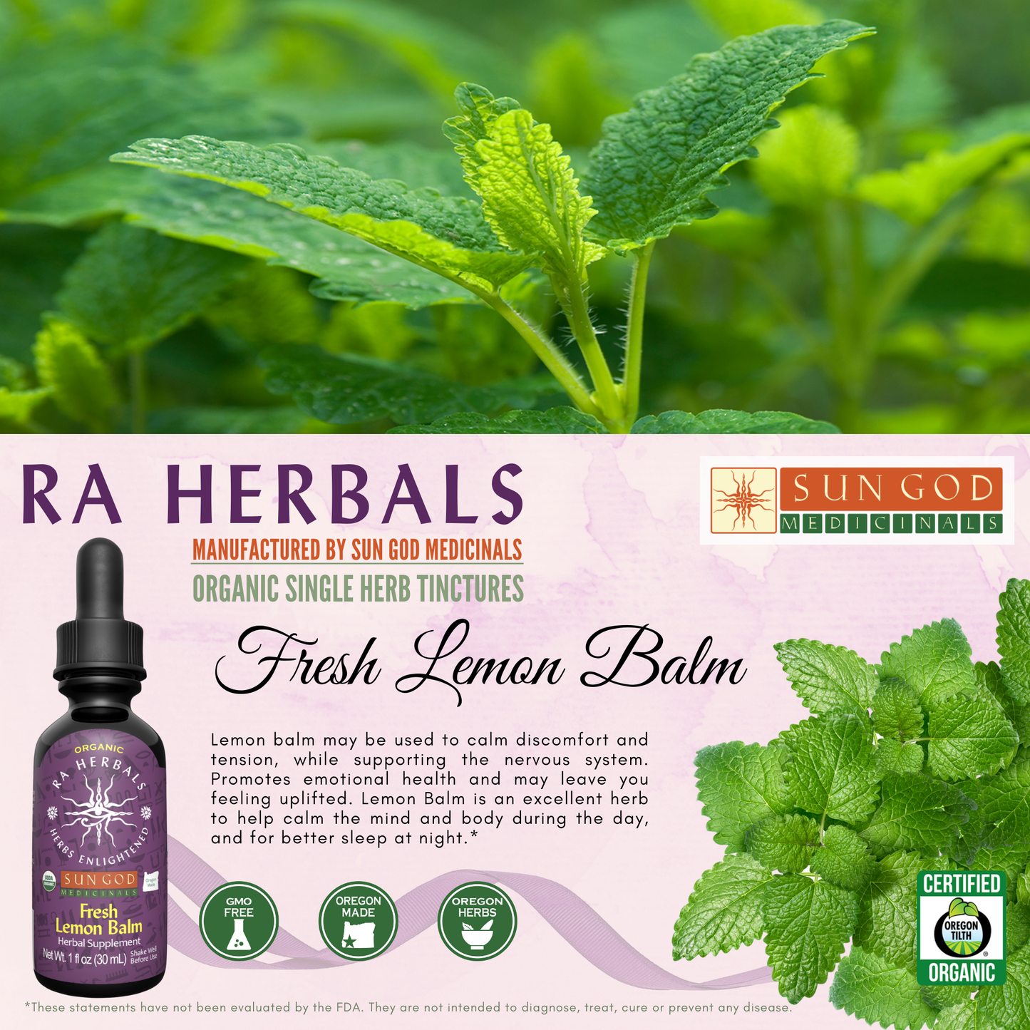 Ra Herbals Certified Organic Lemon Balm Tincture - (1 oz)