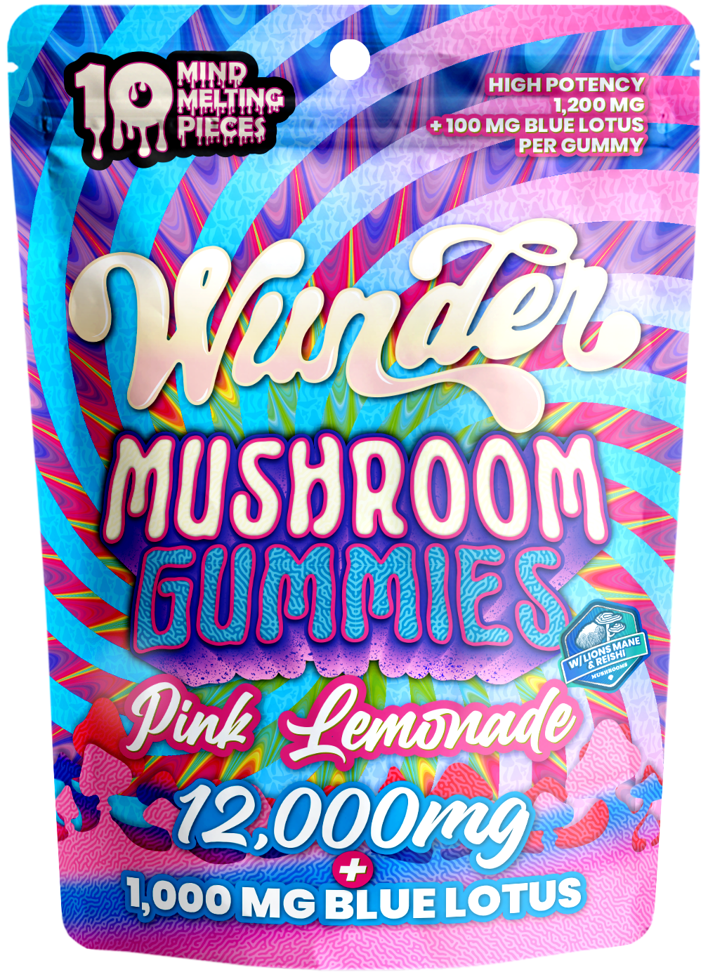 Wunder High Potency Mushroom Gummies — Pink Lemonade (12,000 mg blend)