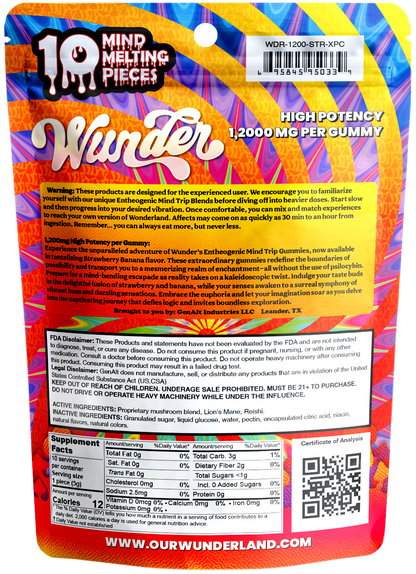 Wunder High Potency Mushroom Gummies — Strawnana (12,000 mg blend)