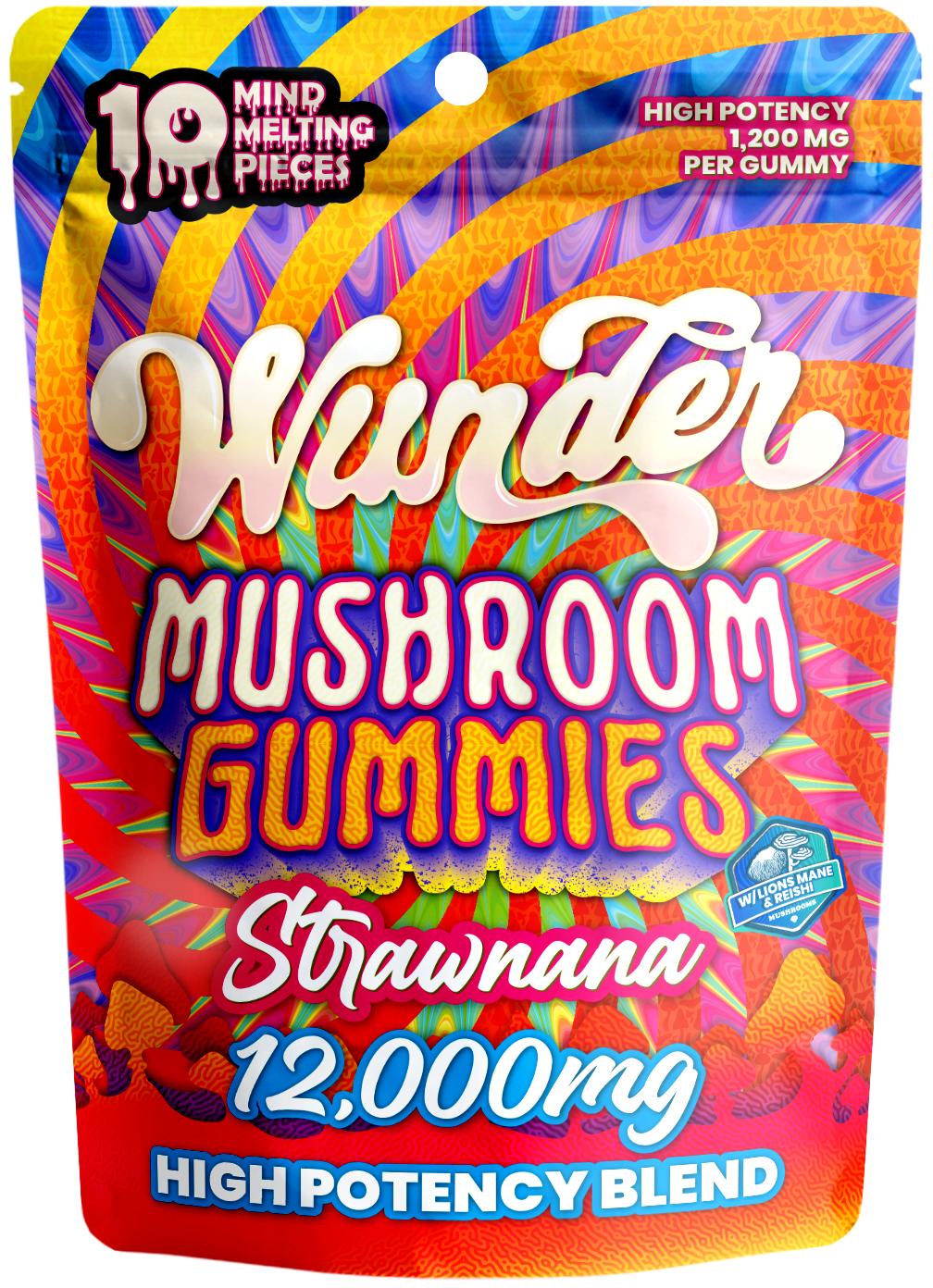 Wunder High Potency Mushroom Gummies — Strawnana (12,000 mg blend)