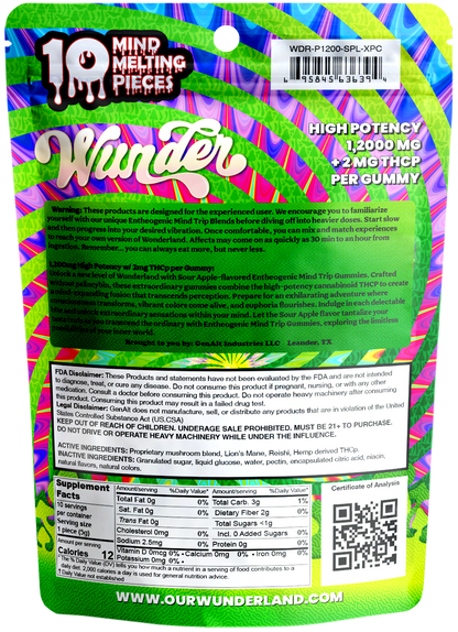 Wunder High Potency Mushroom Gummies — Sour Apple (12,000 mg blend)