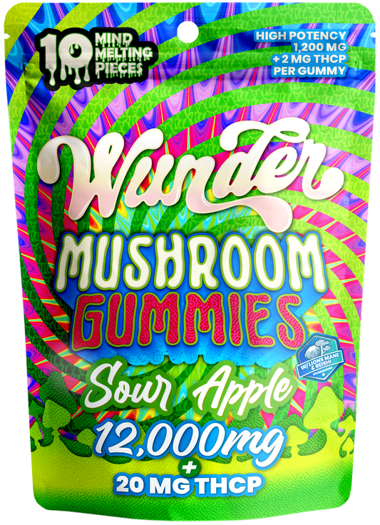 Wunder High Potency Mushroom Gummies — Sour Apple (12,000 mg blend)