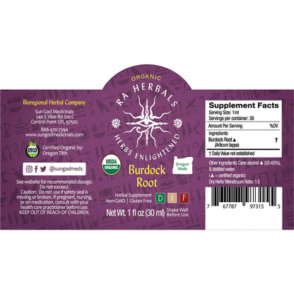 Ra Herbals Certified Organic Burdock Root Tincture - (1 oz)