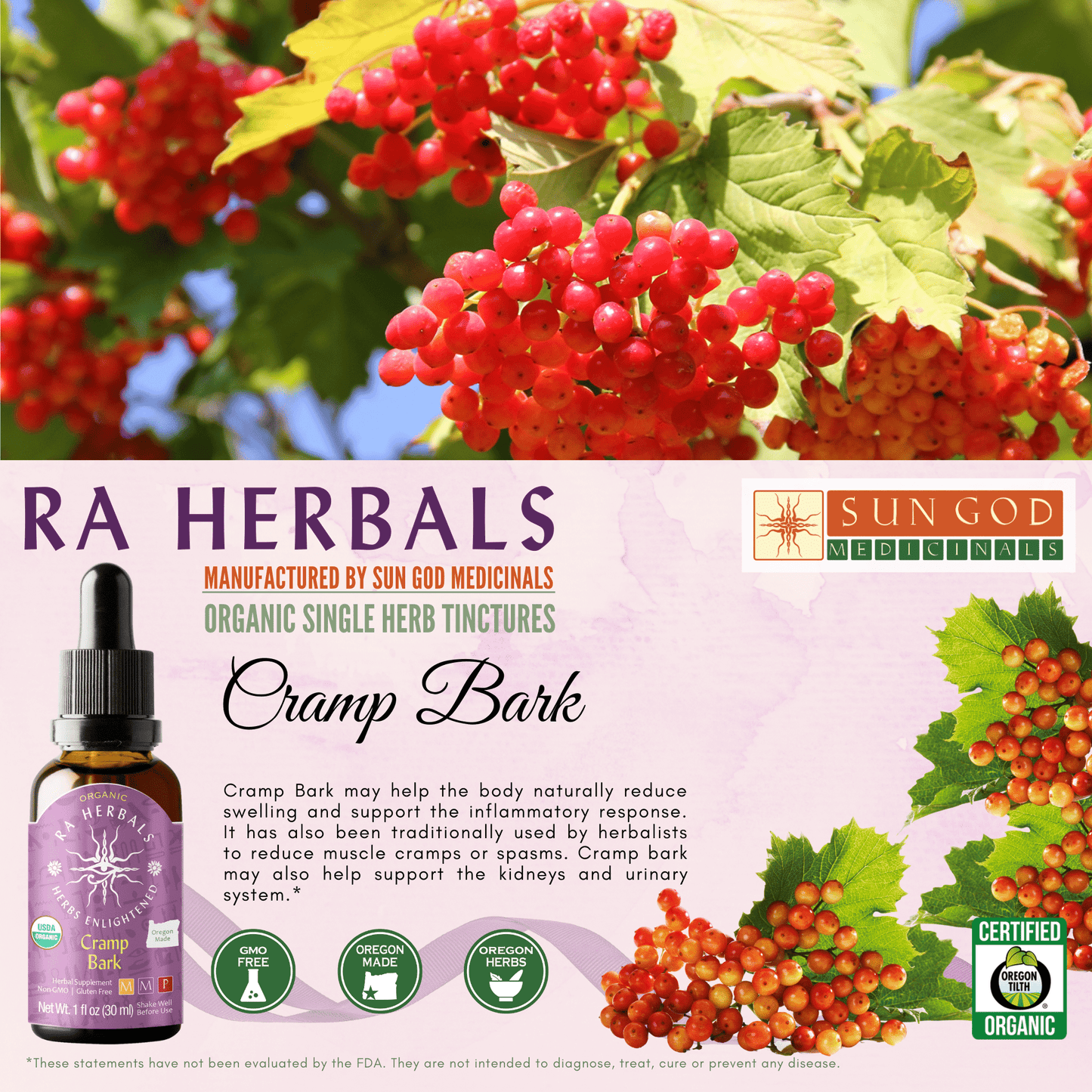 Ra Herbals Certified Organic Cramp Bark Tincture - (1 oz)