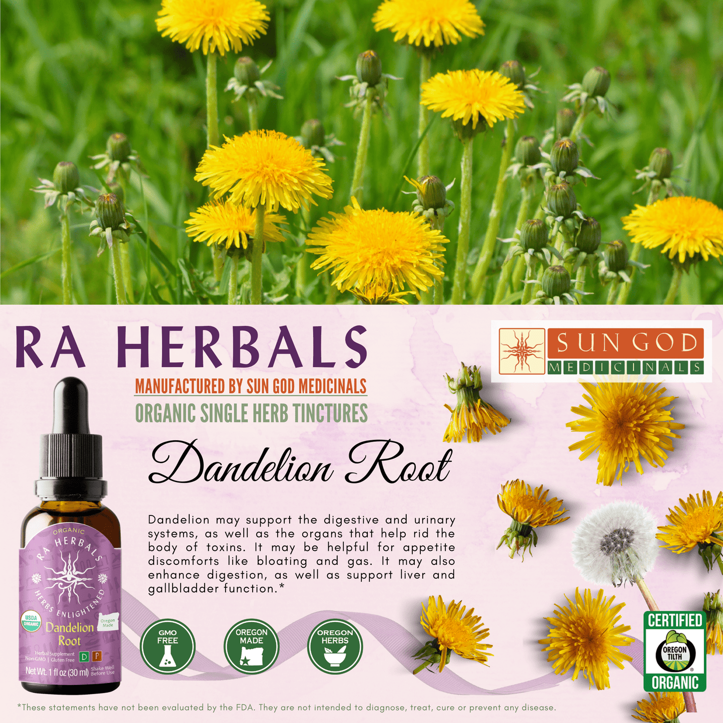 Ra Herbals Certified Organic Dandelion Root Tincture - 1 (oz)