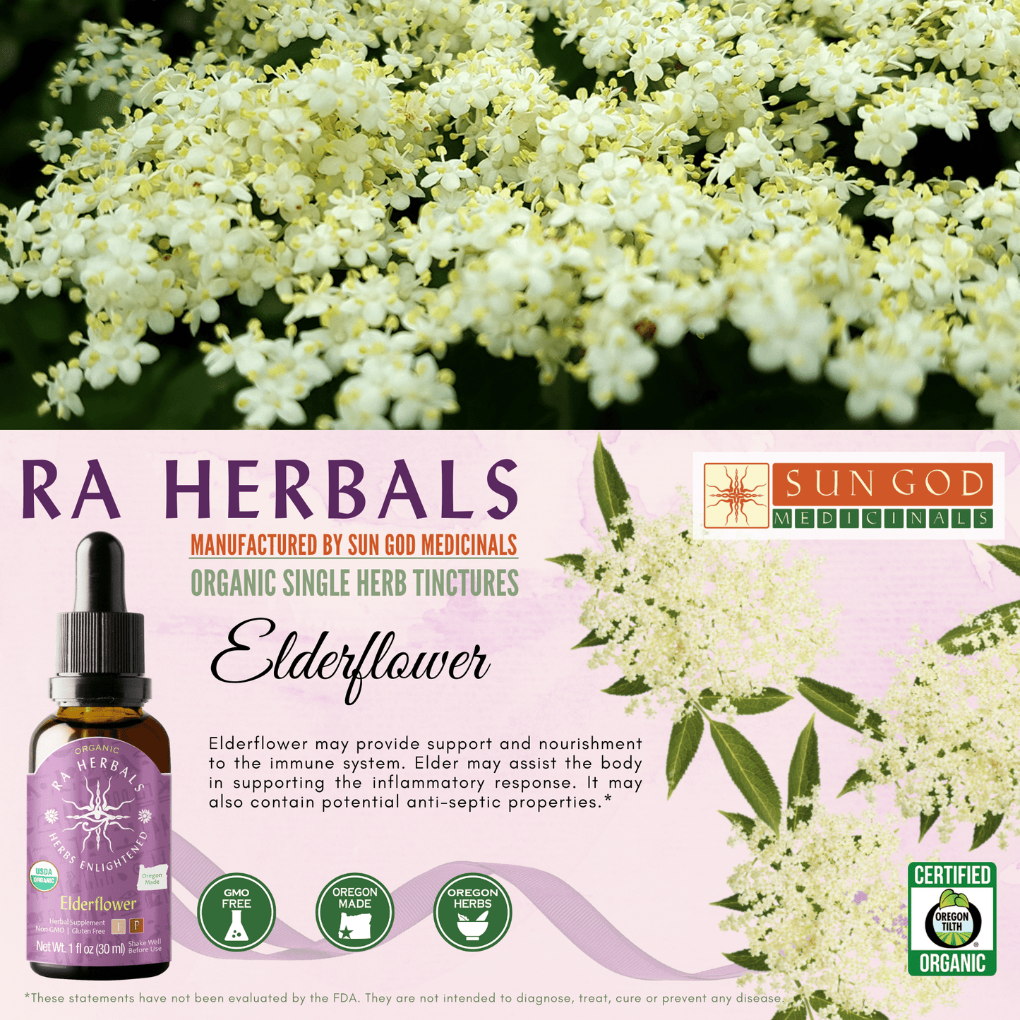 Ra Herbals Certified Organic Elderflower Tincture - (1 oz)