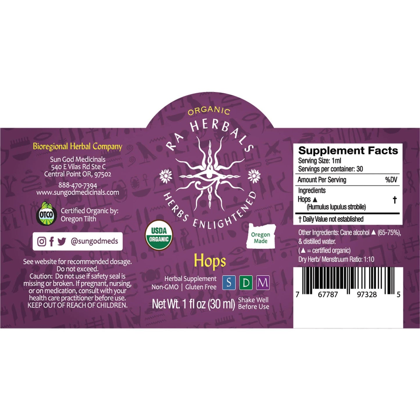 Ra Herbals Certified Organic Hops Tincture - (1 oz)
