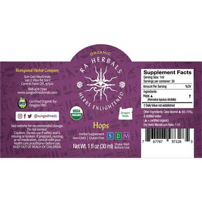 Ra Herbals Certified Organic Hops Tincture - (1 oz)