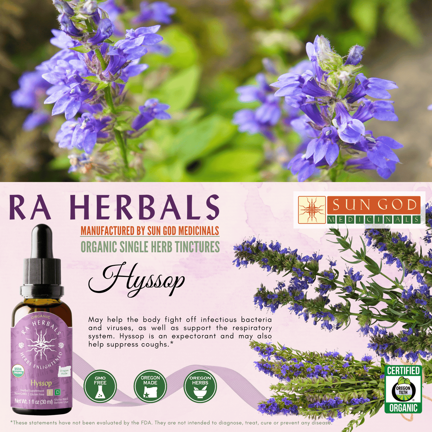 Ra Herbals Certified Organic Hyssop Tincture - (1 oz)