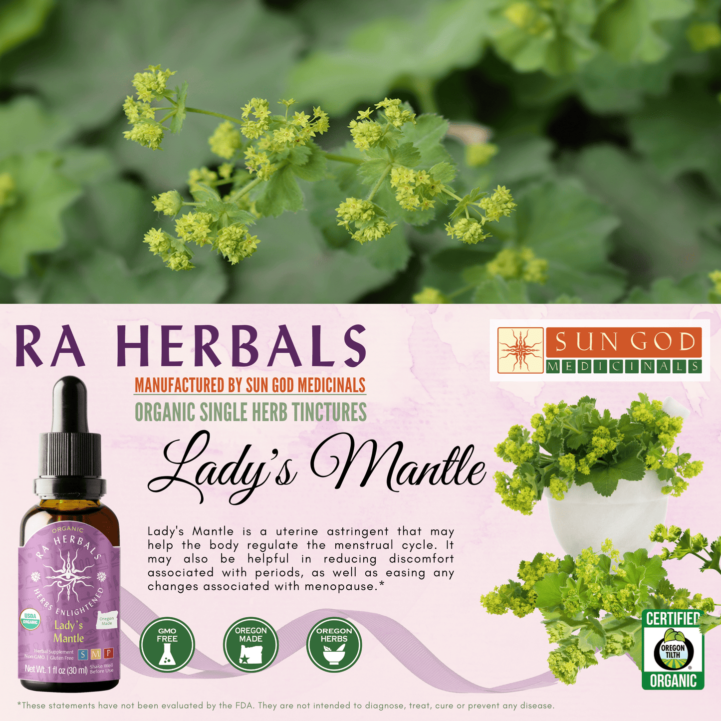 Ra Herbals Certified Organic Lady's Mantle Tincture - (1 oz)
