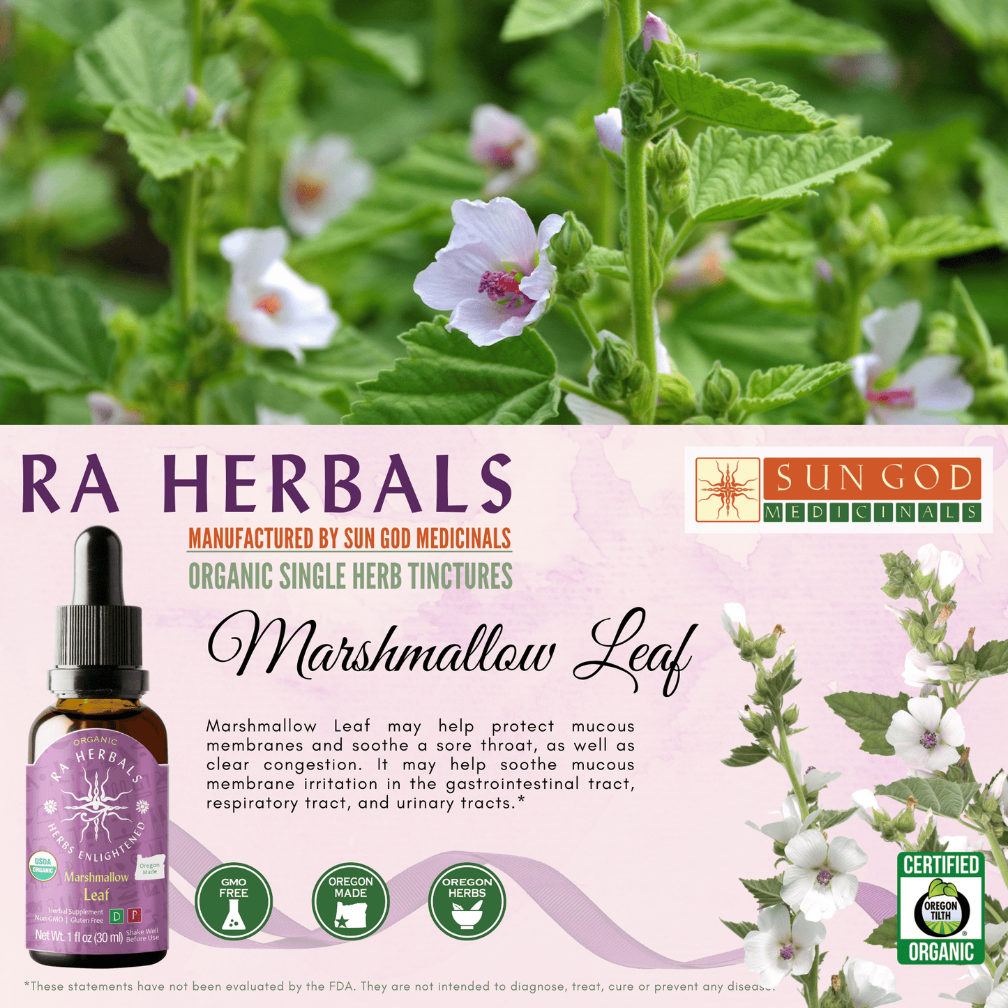 Ra Herbals Certified Organic Marshmallow Leaf Tincture - (1 oz)