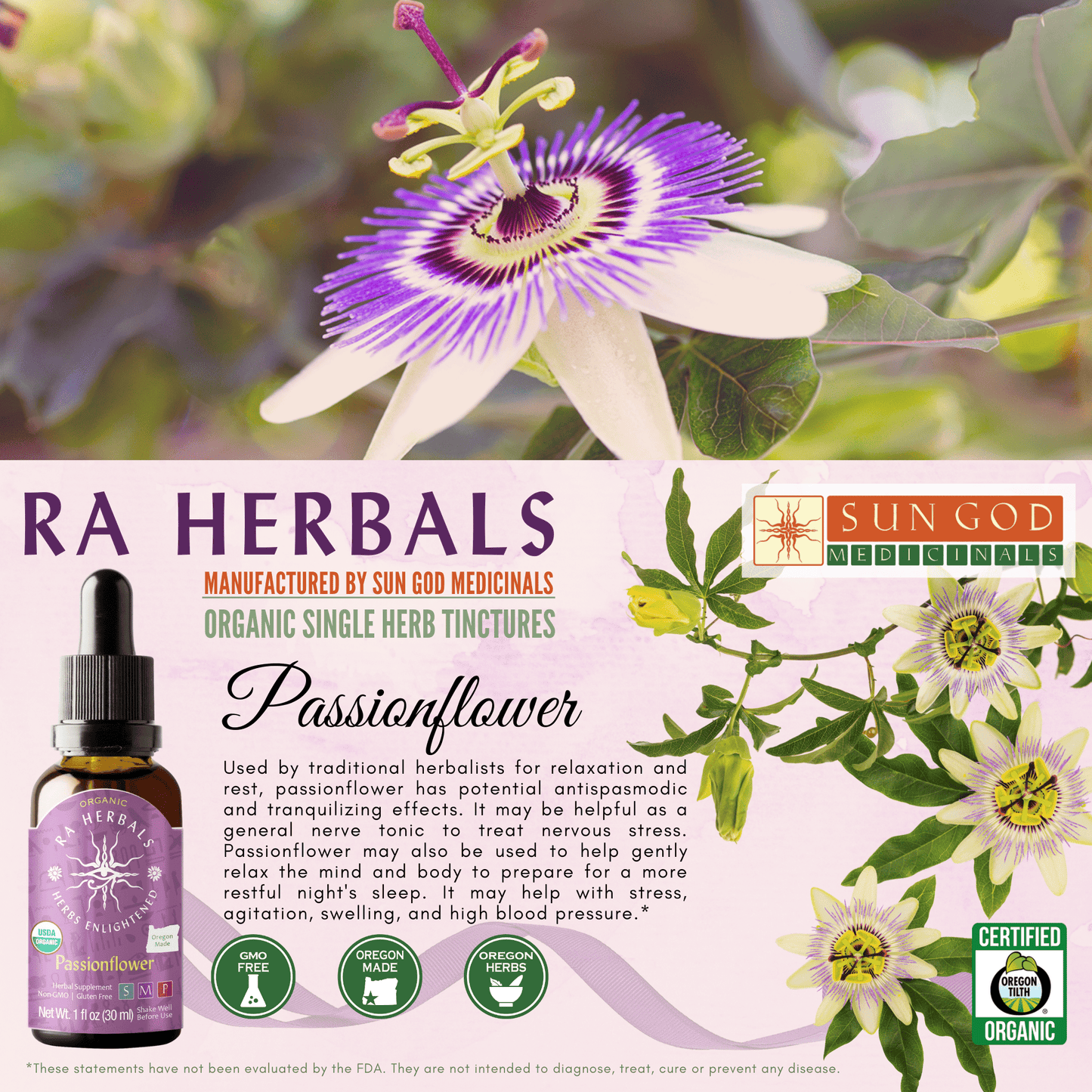 Ra Herbals Certified Organic Passionflower Tincture - (1 oz)