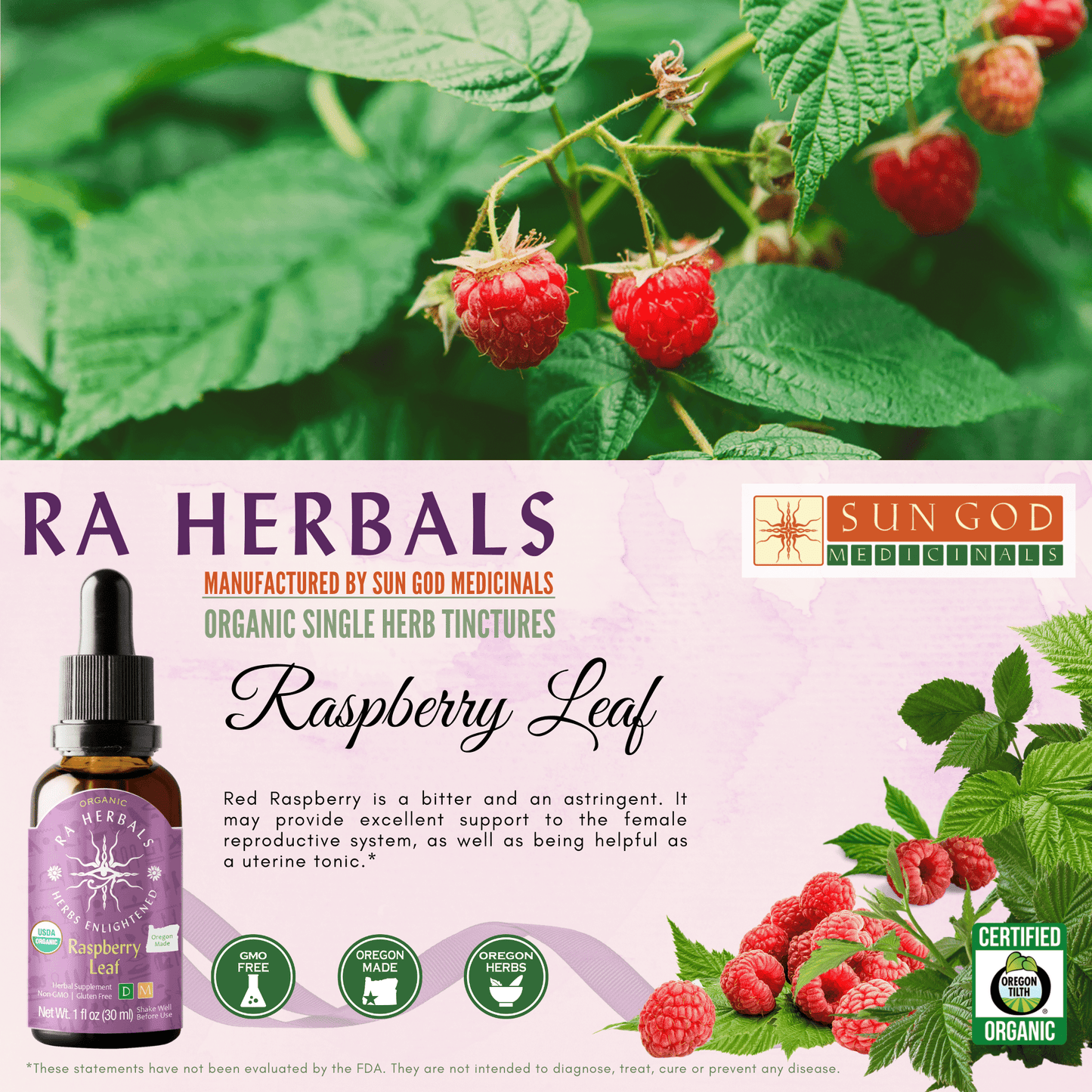 Ra Herbals Certified Organic Raspberry Leaf Tincture - (1 oz)