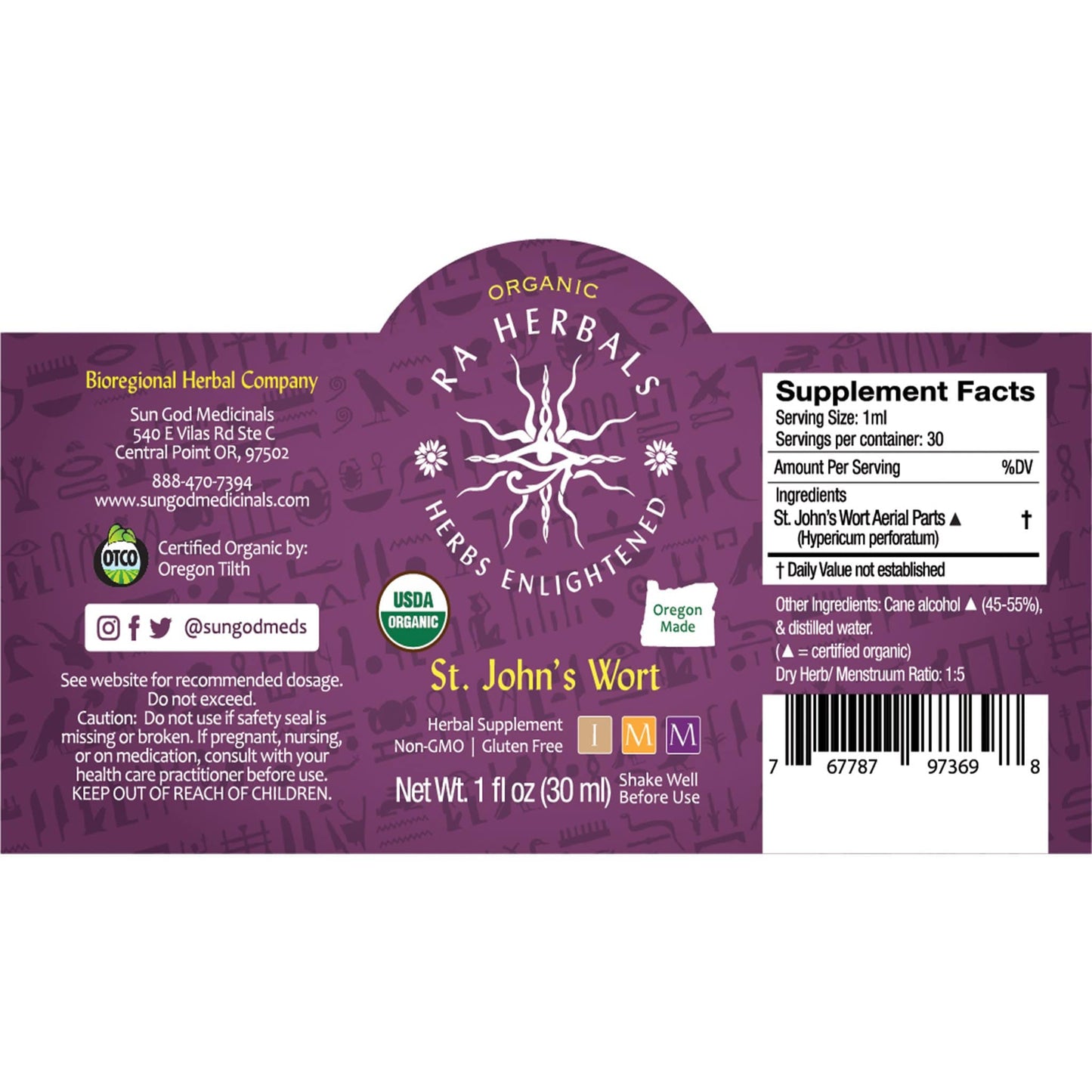 Ra Herbals Certified Organic St. John's Wort Tincture - (1 oz)