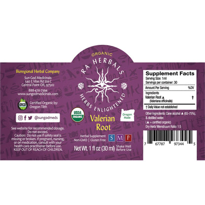 Ra Herbals Certified Organic Valerian Root Tincture - (1 oz)