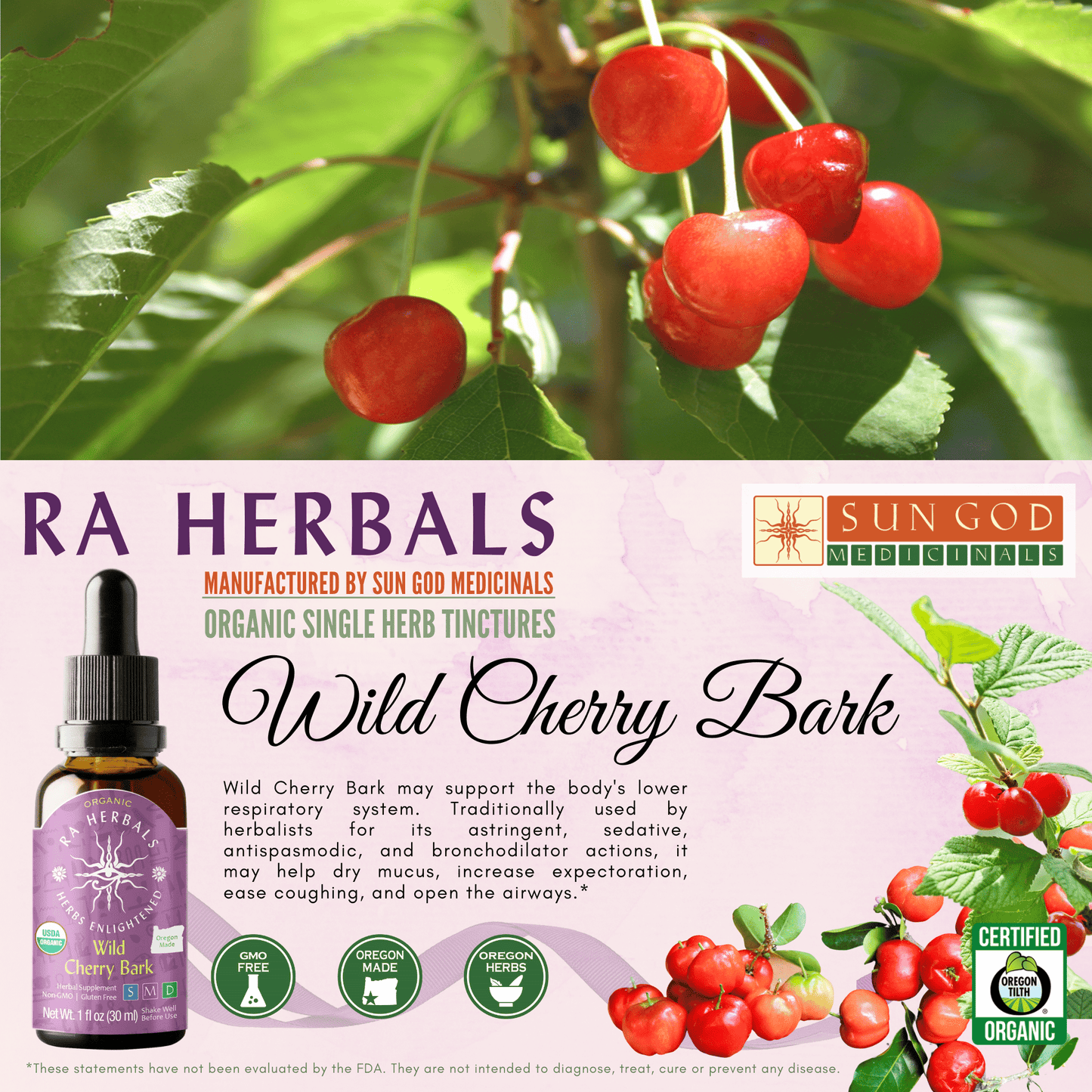 Ra Herbals Certified Organic Wild Cherry Bark Tincture - (1 oz)